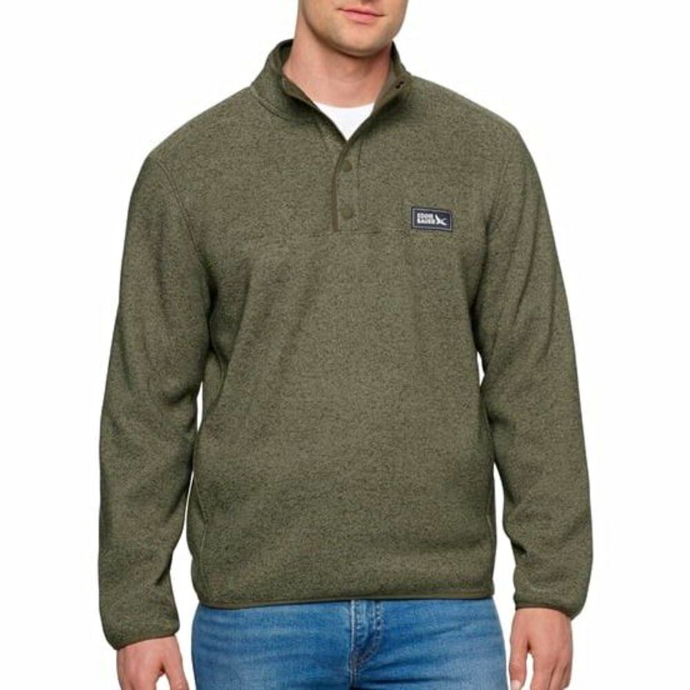 Eddie Bauer Men’s Green Fleece Pullover Sweatshirt small Snap Mock Neck Pockets